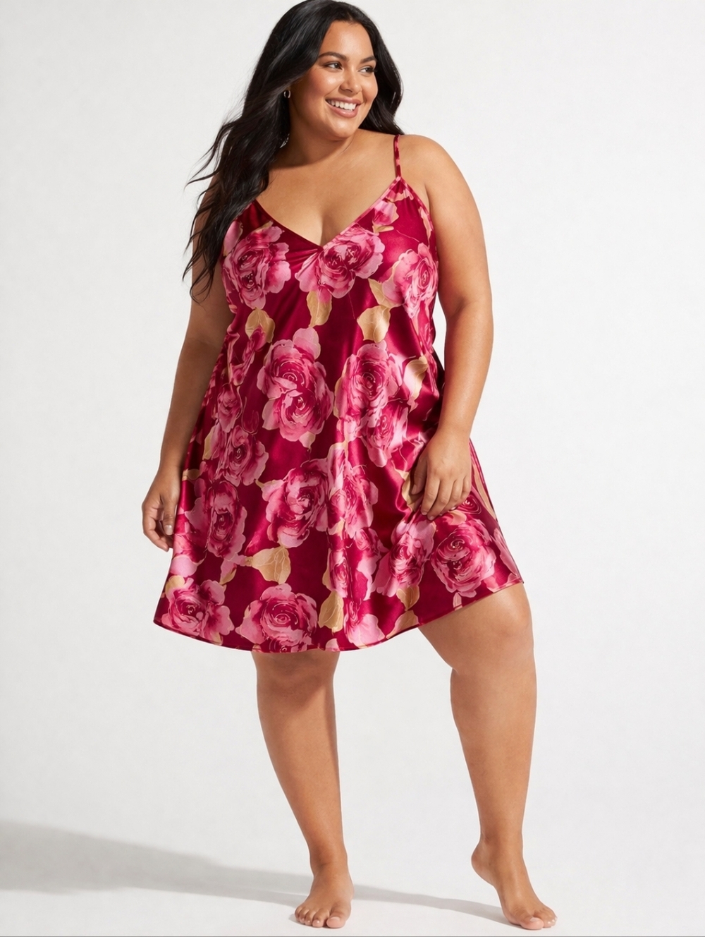 Cacique Lane Bryant Pink Satin Floral Slip Nightgown – Size 22/24 (Plus Size)